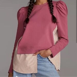 Maeve for Anthropologie puff sleeve Layered Tunic Sweatshirt